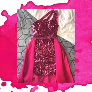 Hot Pink Sequin Mini Dress with Overskirt